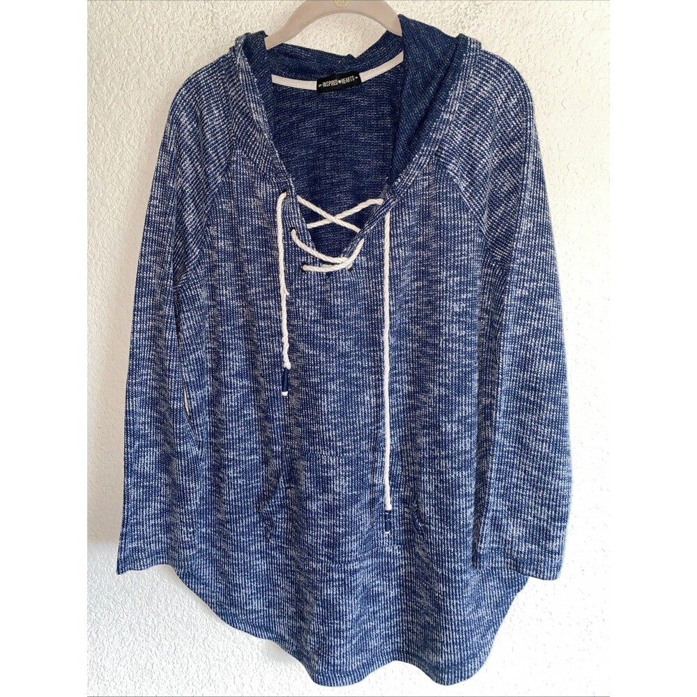 Inspired Hearts Hoodie Blue Sweatshirt Y2k 90s Beach Coastal Lagen XL Oversize